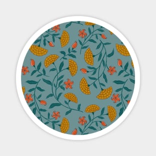 Summer Florals Marigold Pattern - Yellow and Mint Magnet